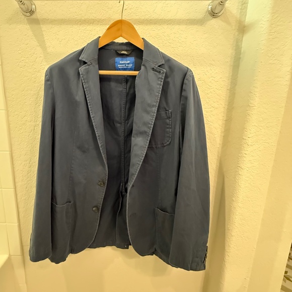 Haggar Smart Wash Mens Stretch Fabric Slim Fit Blazer - Navy Size 40-42L - Picture 1 of 4
